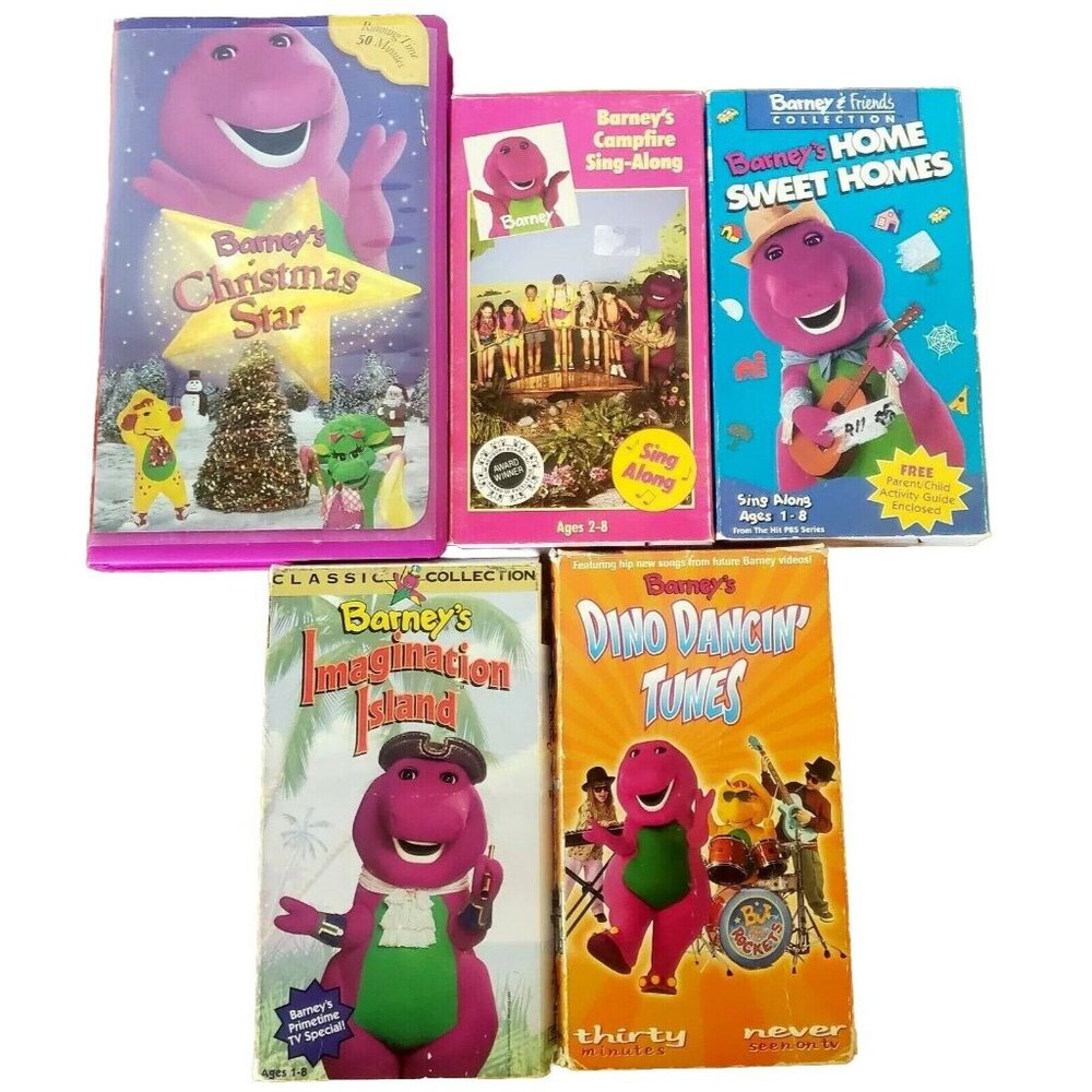 Barney VHS Lot of 6 1992-04 Colorful World Campfire SingAlong Imagination Island